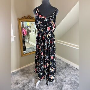 Torrid NWT Midi Challis Trapeze Dress Black Red Pink Floral Size 3X